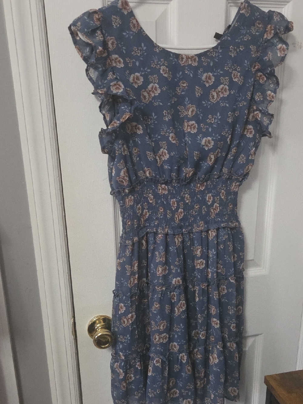 Trixxi Blue Floral Dress with Beige Blooms